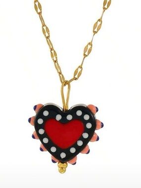Gold Chain Necklace with Red Heart Glass Pendant